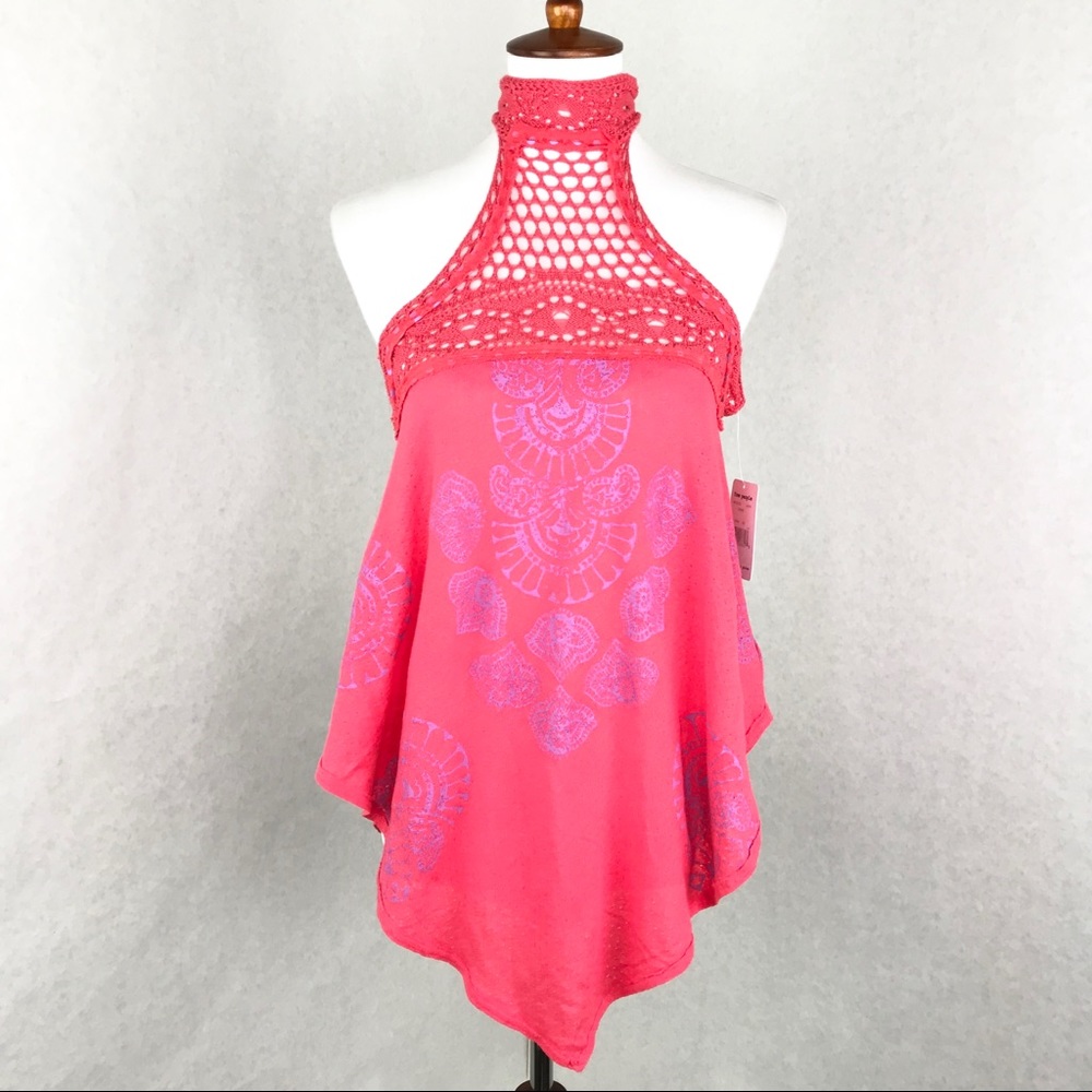 Free People Mandolin Tank Crochet Turtleneck V Hem